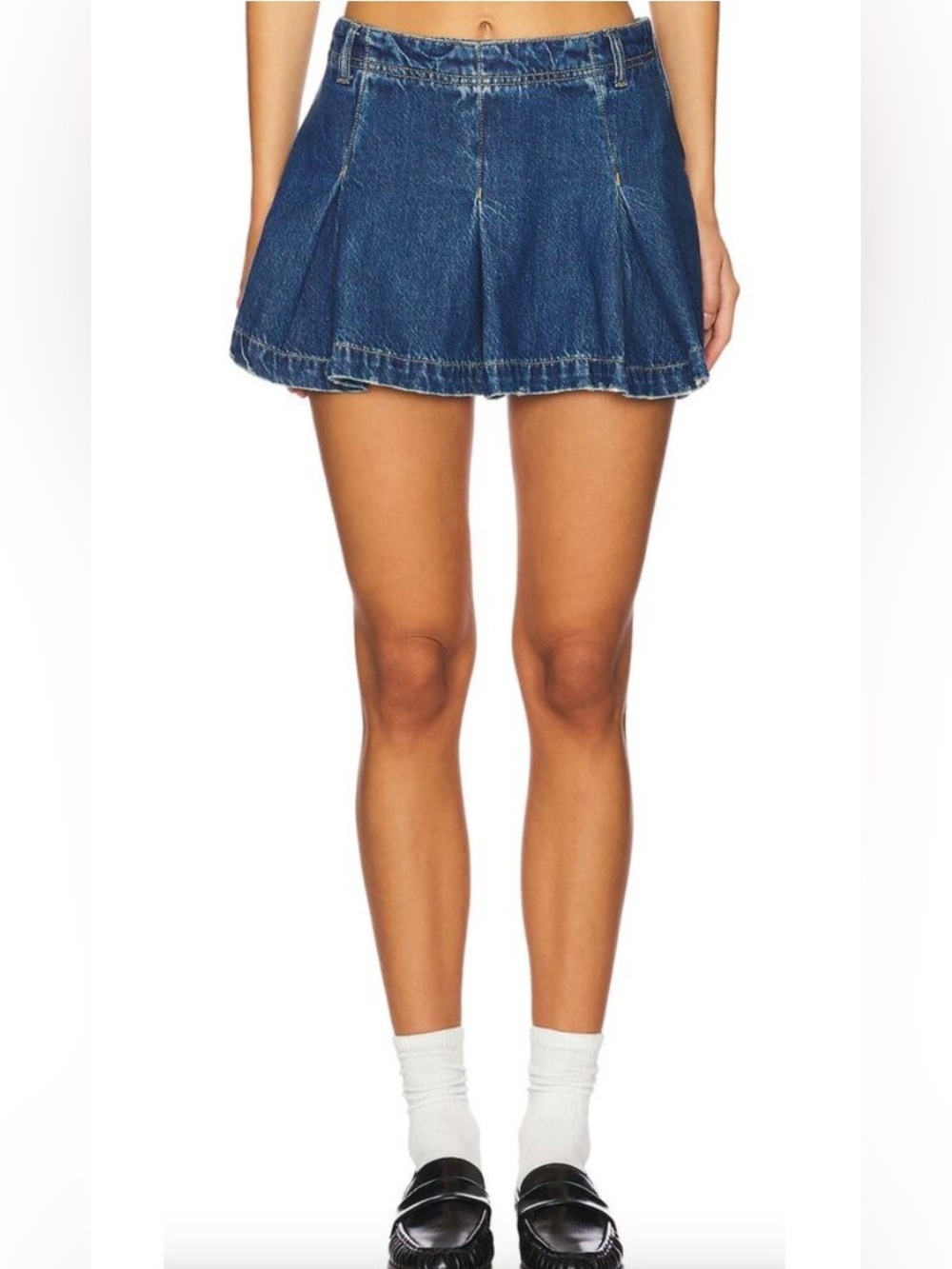 Free People Madison Ave Mini Skirt Denim Pleated.  Size 30